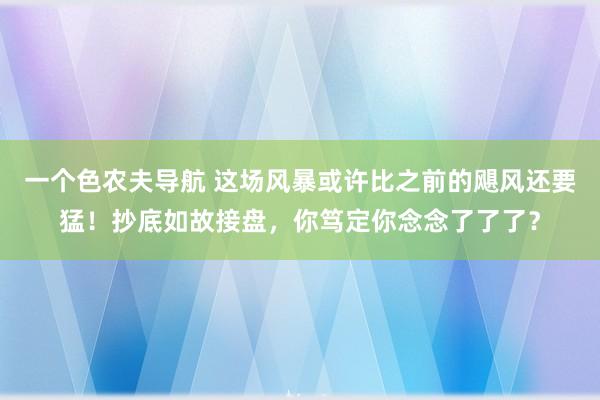 一个色农夫导航 这场风暴或许比之前的飓风还要猛！抄底如故接盘，你笃定你念念了了了？