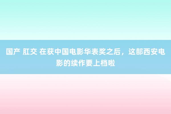 国产 肛交 在获中国电影华表奖之后，这部西安电影的续作要上档啦